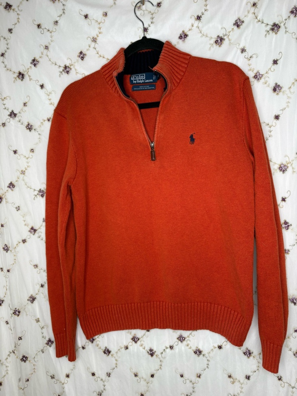 Polo by Ralph Lauren Men's Rust Orange Half-Zip Sweater